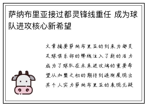 萨纳布里亚接过都灵锋线重任 成为球队进攻核心新希望